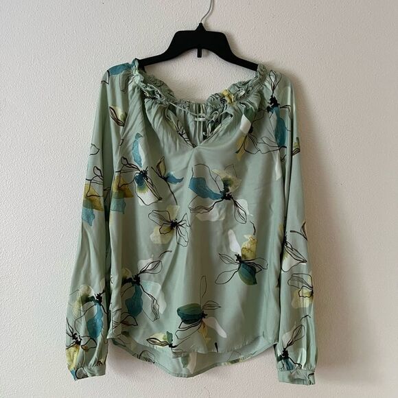 A New Day Light Green Floral Long Sleeve Blouse Medium - Picture 4 of 9